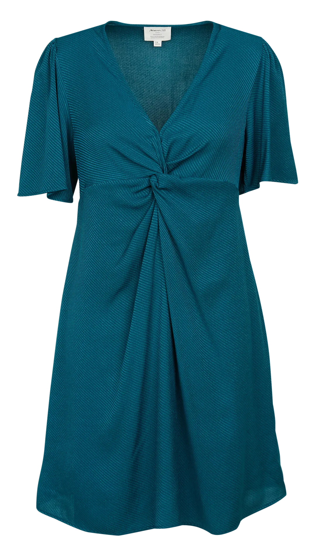 ATHENA BIS - Vestido corto evasé con cuello de pico en azul