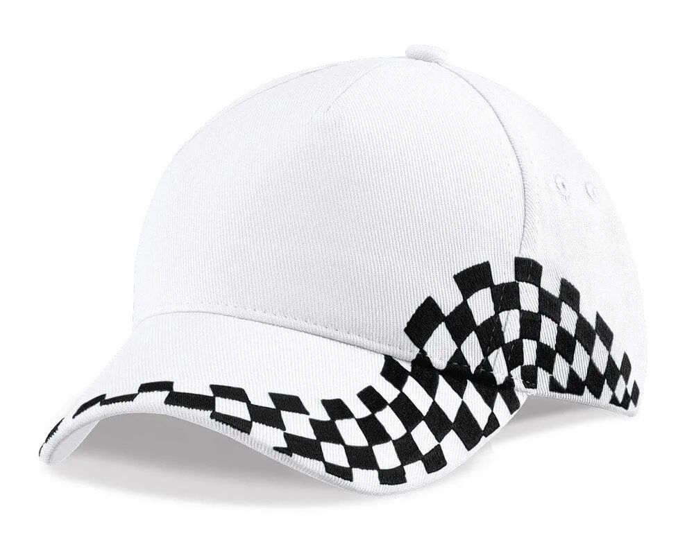 Beechfield BF159 - Gorra visera Grand Prix - White/Damier Black