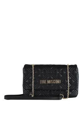 Bolso bandolera negro rectangular con logo lettering dorado