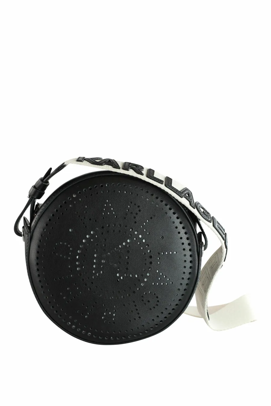 Bolso bandolero negro circular con logo 