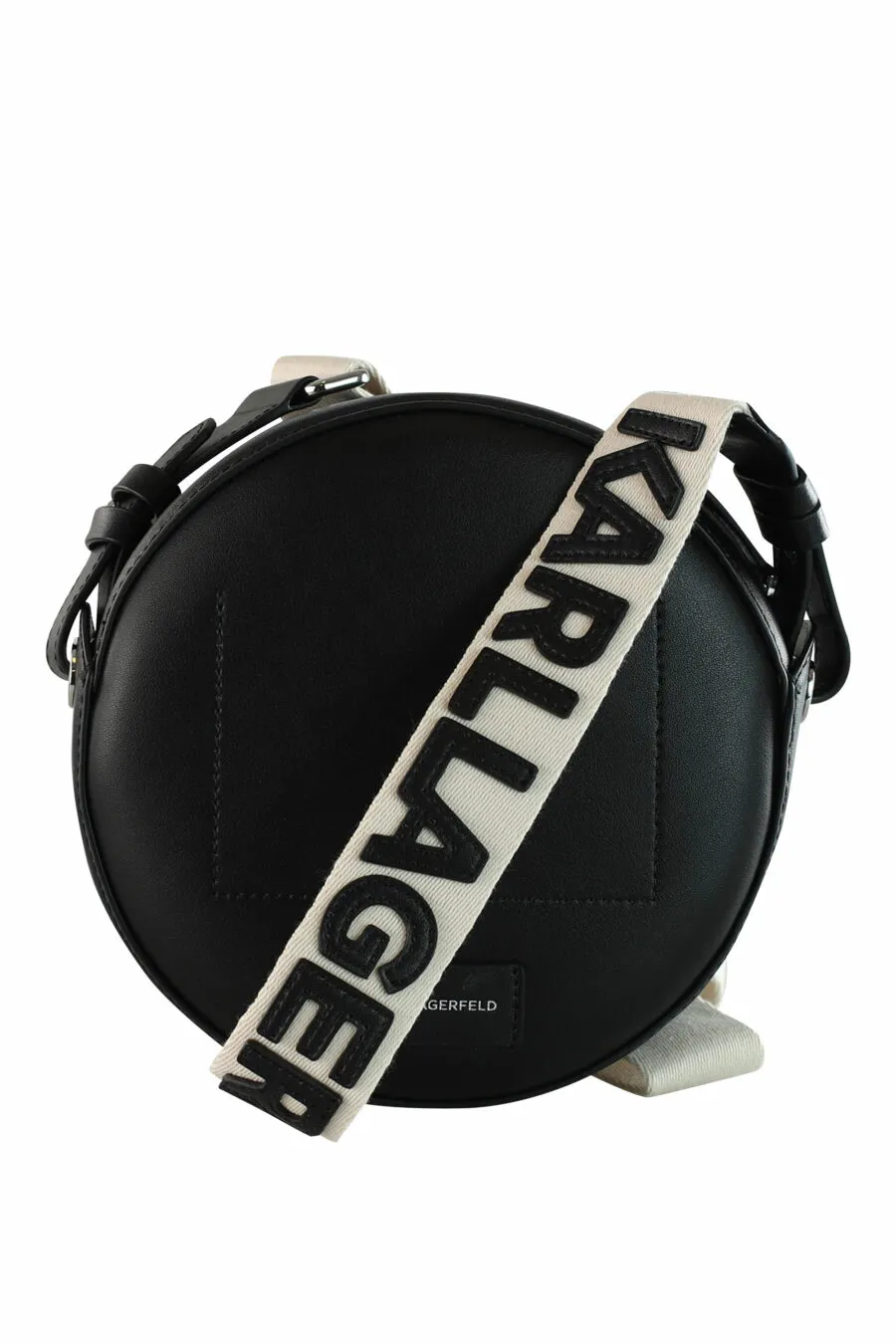 Bolso bandolero negro circular con logo 