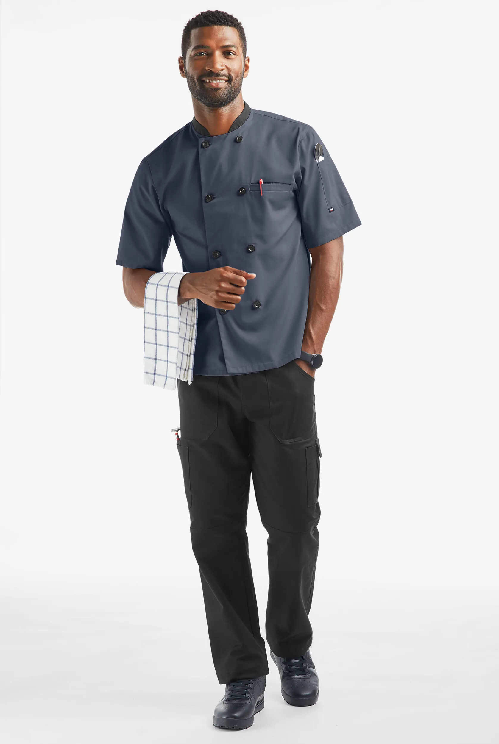 LIGHTWEIGHT Men's Double Breasted w/ Plastic Buttons Chef Coat