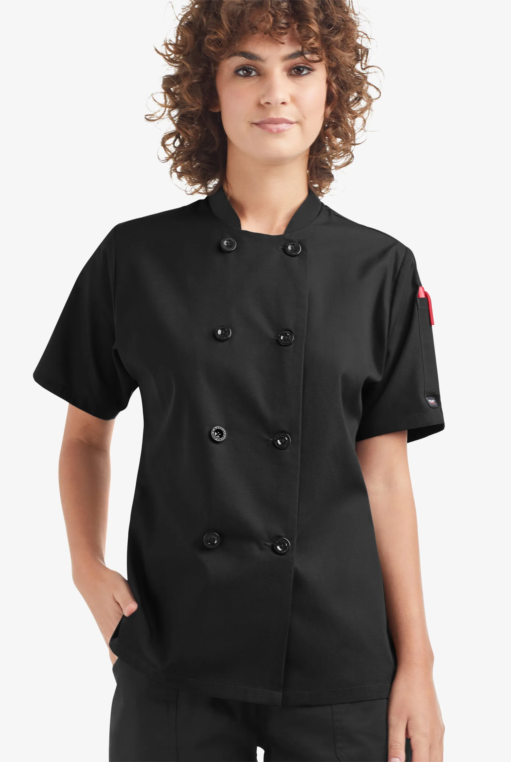 LIGHTWEIGHT Women's 1-Pocket Short Sleeve Double Breasted Chef Coat