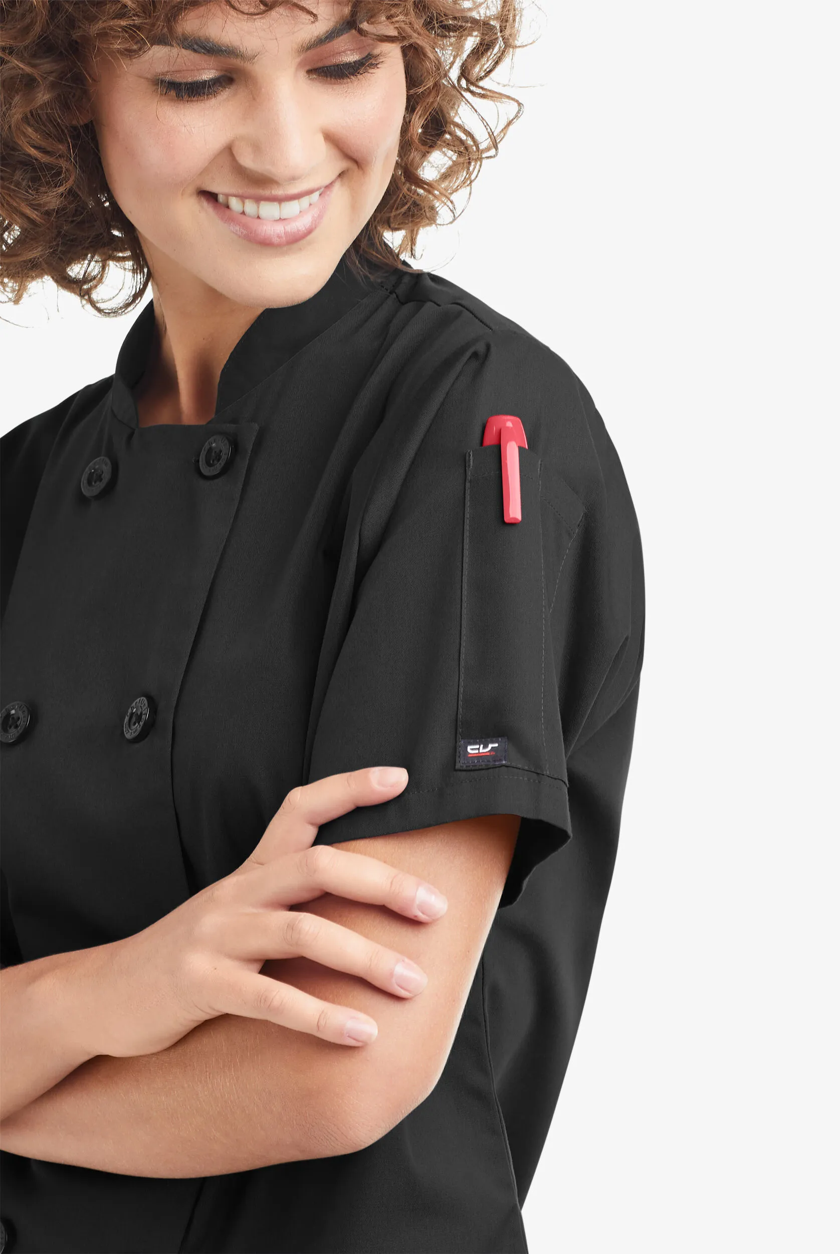 LIGHTWEIGHT Women's 1-Pocket Short Sleeve Double Breasted Chef Coat