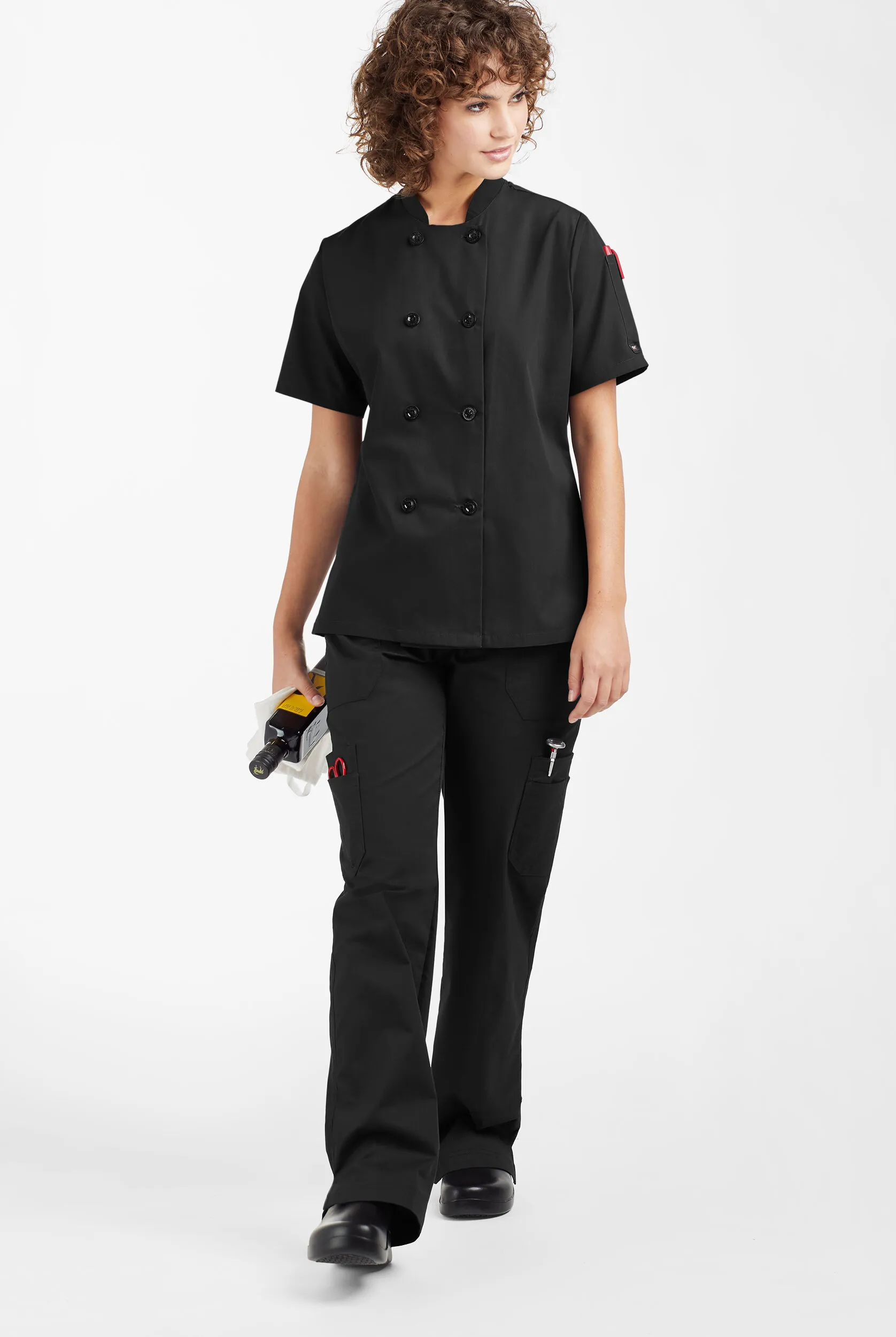 LIGHTWEIGHT Women's 1-Pocket Short Sleeve Double Breasted Chef Coat