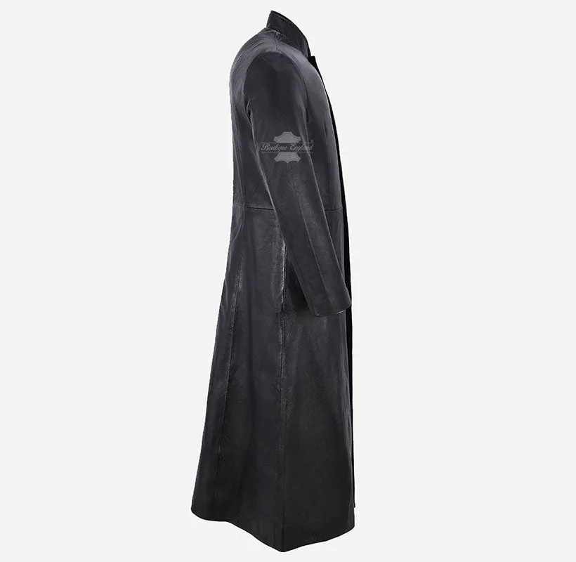 'MATRIX RELOADED' Men's FULL-LENGTH Black Leather Long Coat