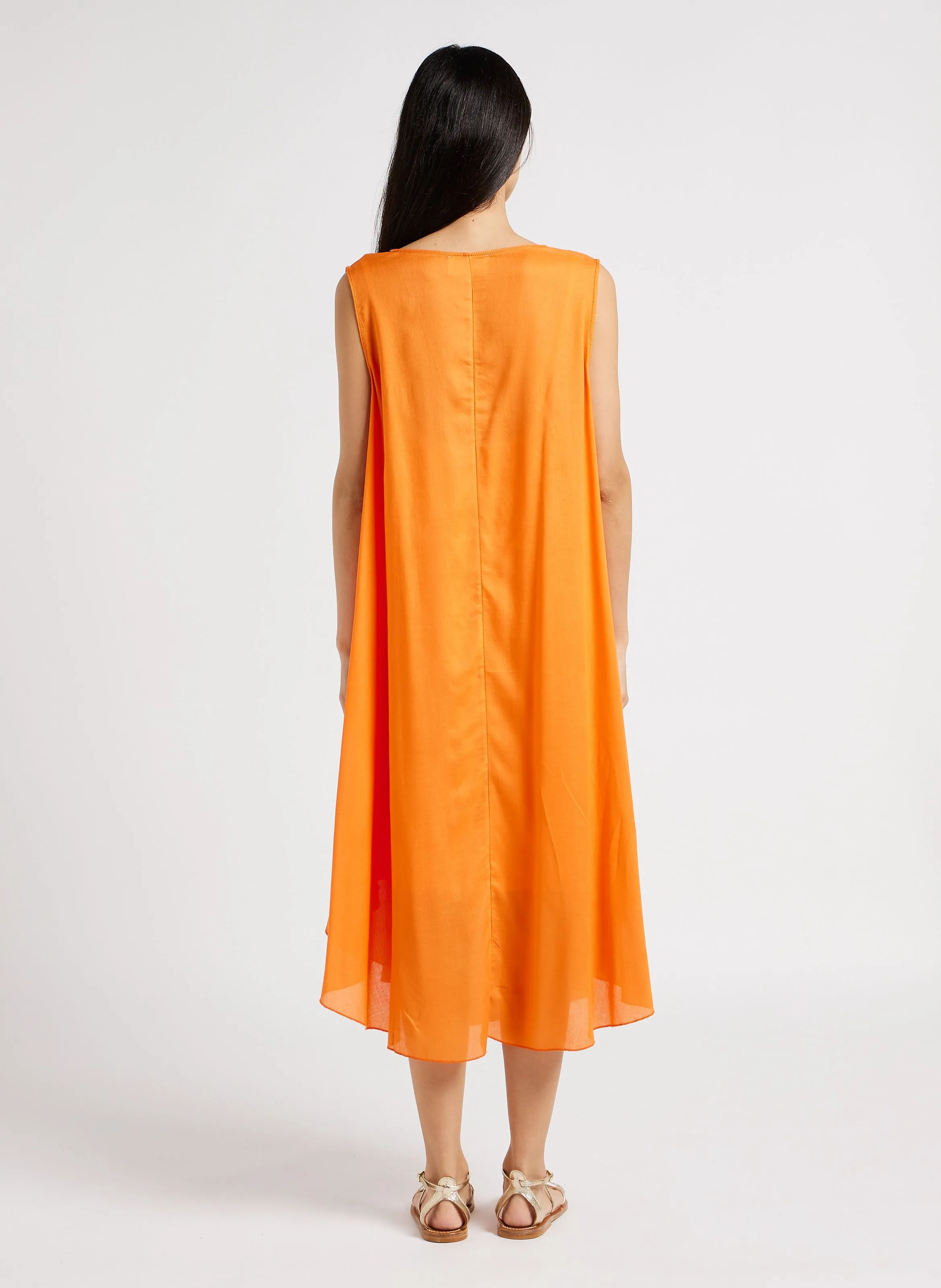 RIMITI - Vestido midi holgado sin mangas en naranja