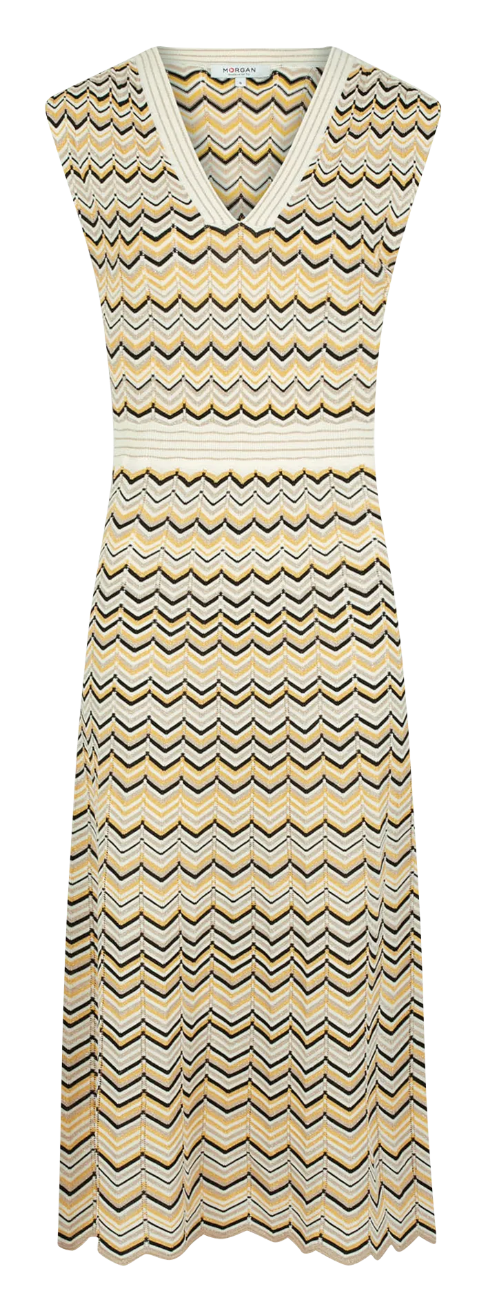 RMBOGI - Vestido midi jacquard con cuello de pico en amarillo