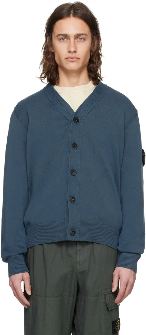 Stone Island Blue Y-Neck Cardigan