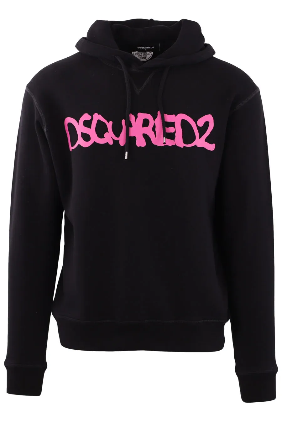 Sudadera negra con capucha y logo fucsia