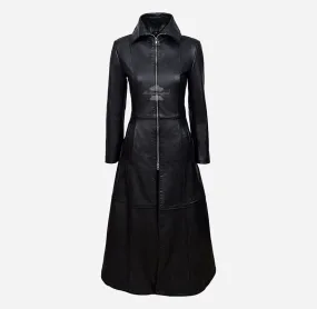 Vampire Ladies Flare Coat Classic Leather Full Length Coat