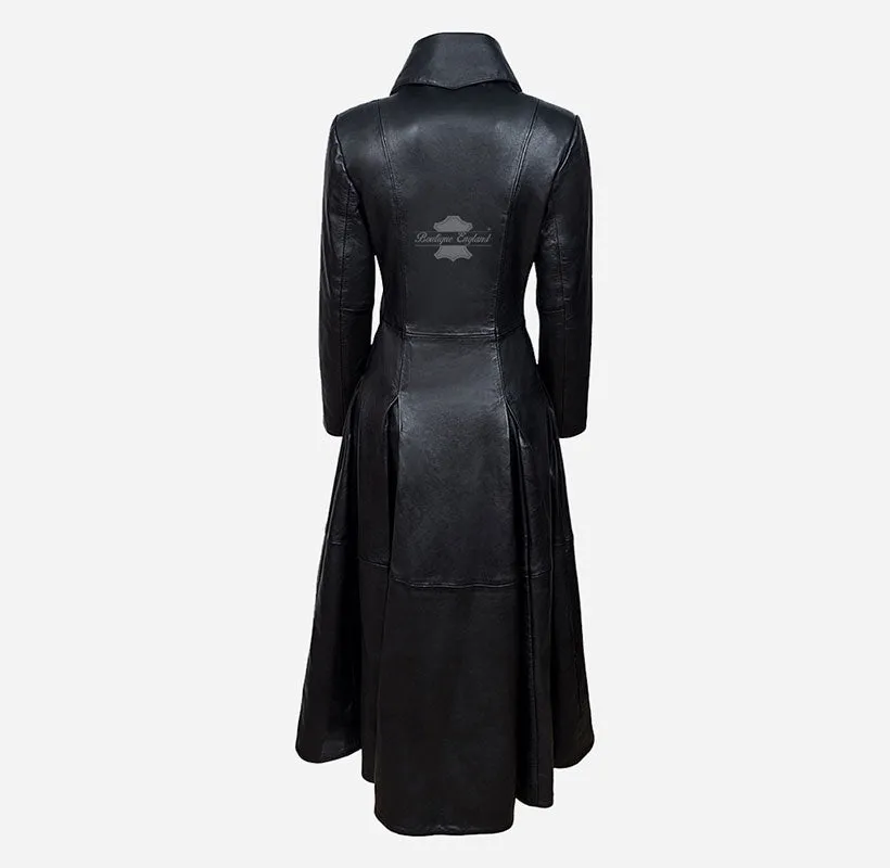 Vampire Ladies Flare Coat Classic Leather Full Length Coat