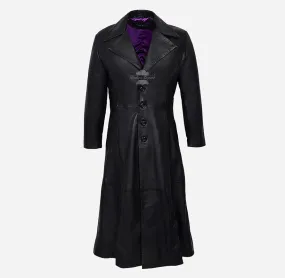 VAMPIRE Men's Black Leather Long Coat Full Length Overcoat