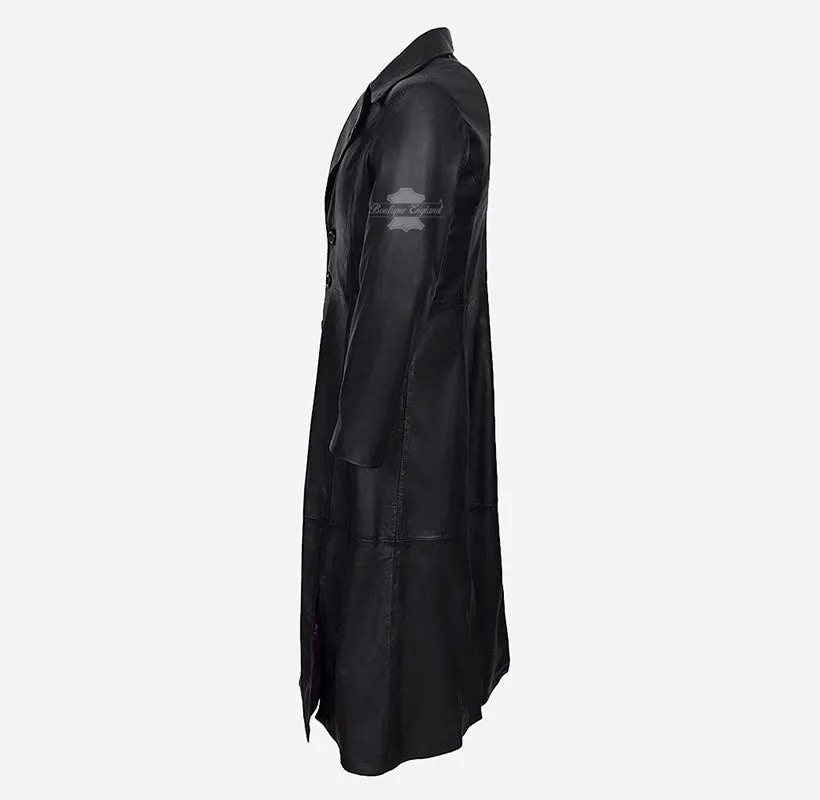 VAMPIRE Men's Black Leather Long Coat Full Length Overcoat