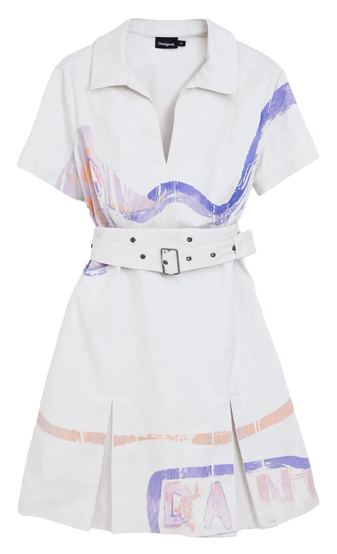 Vestido corto con cuello camisa en blanco