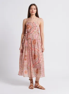 Vestido midi con estampado de flores en rosa